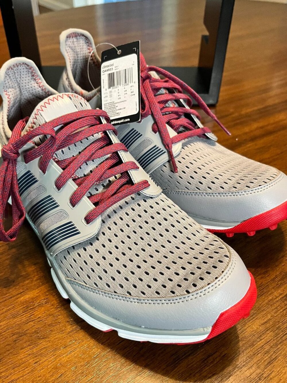 Men's Adidas Climacool Golf Shoes Gray Mesh Upper Red Laces and Accents Size 9.5